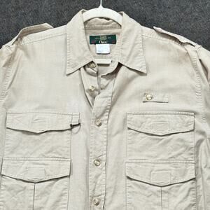 Vintage Orvis Safari Shirt Mens L Khaki Hong Kong Multi Pocket Utility Fishing
